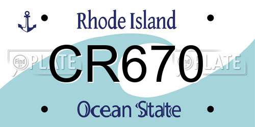 CR670 Rhode Island License Plate