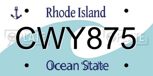 CWY875 Rhode Island License Plate