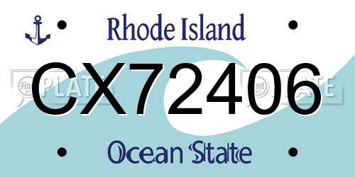 CX72406 Rhode Island License Plate