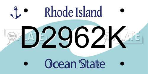 D2962K Rhode Island License Plate