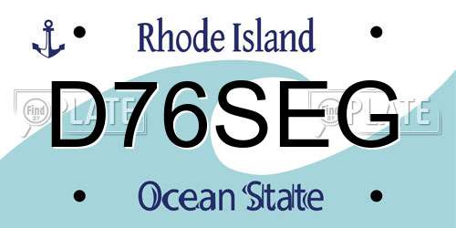 D76SEG Rhode Island License Plate