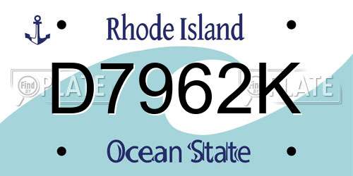 D7962K Rhode Island License Plate