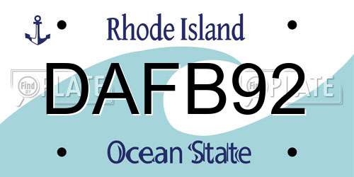 DAFB92 Rhode Island License Plate