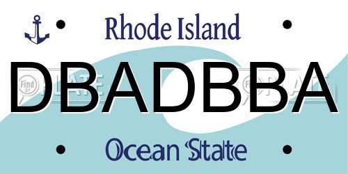 DBADBBA Rhode Island License Plate