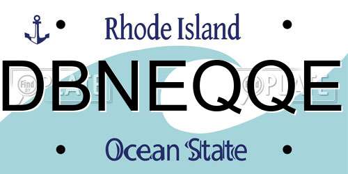 DBNEQQE Rhode Island License Plate
