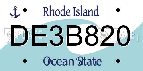 DE3B820 Rhode Island License Plate