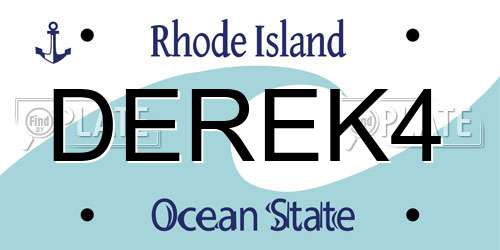 DEREK4 Rhode Island License Plate