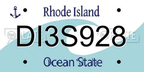 DI3S928 Rhode Island License Plate