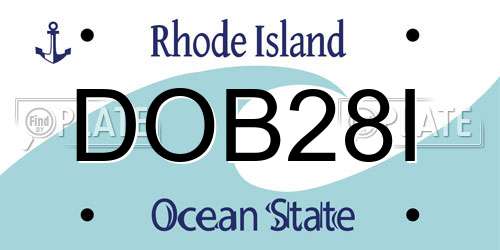 DOB28I Rhode Island License Plate