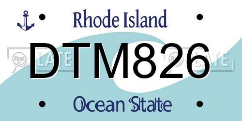 DTM826 Rhode Island License Plate