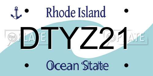 DTYZ21 Rhode Island License Plate