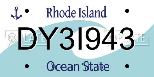 DY3I943 Rhode Island License Plate