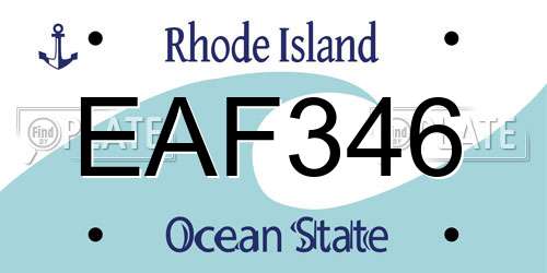 EAF346 Rhode Island License Plate