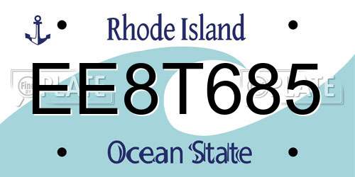 EE8T685 Rhode Island License Plate