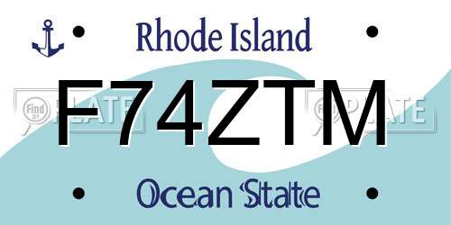 F74ZTM Rhode Island License Plate