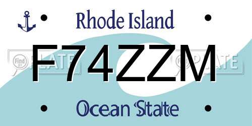 F74ZZM Rhode Island License Plate