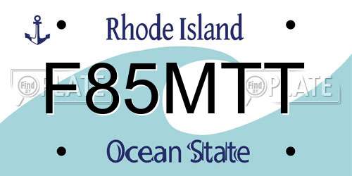 F85MTT Rhode Island License Plate
