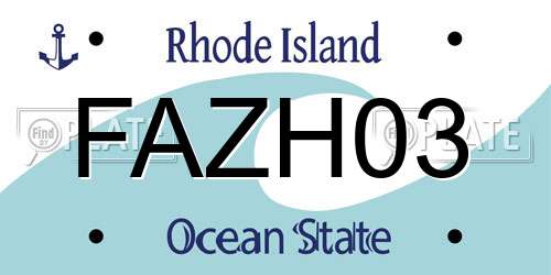 FAZH03 Rhode Island License Plate