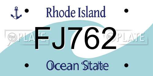 FJ762 Rhode Island License Plate