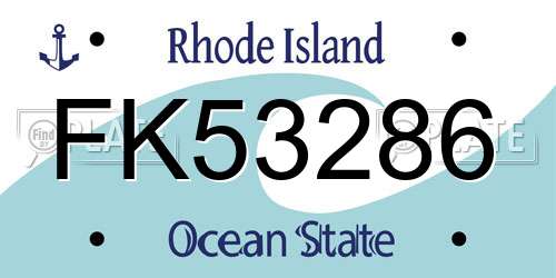 FK53286 Rhode Island License Plate