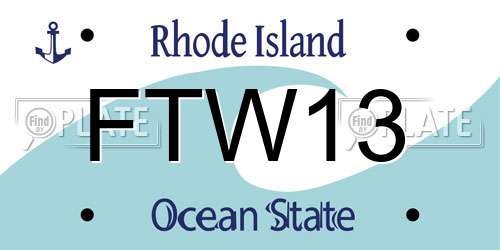 FTW13 Rhode Island License Plate