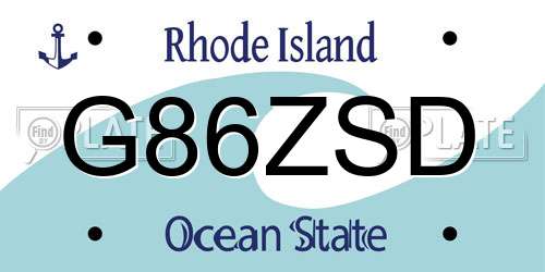 G86ZSD Rhode Island License Plate