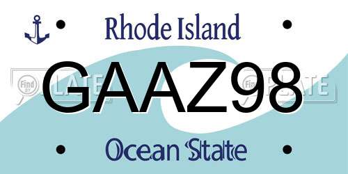 GAAZ98 Rhode Island License Plate