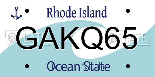 GAKQ65 Rhode Island License Plate