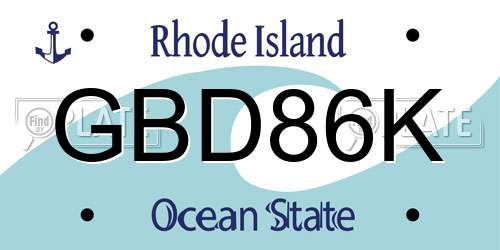 GBD86K Rhode Island License Plate