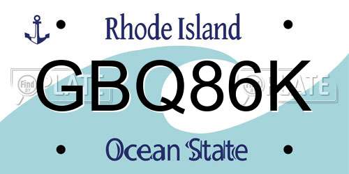 GBQ86K Rhode Island License Plate
