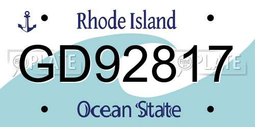 GD92817 Rhode Island License Plate