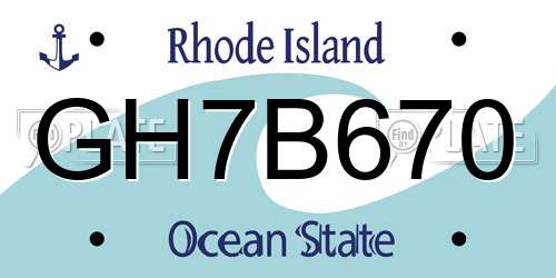 GH7B670 Rhode Island License Plate