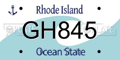 GH845 Rhode Island License Plate