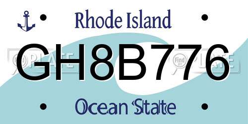 GH8B776 Rhode Island License Plate