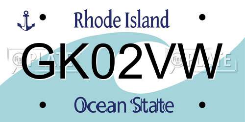 GK02VW Rhode Island License Plate
