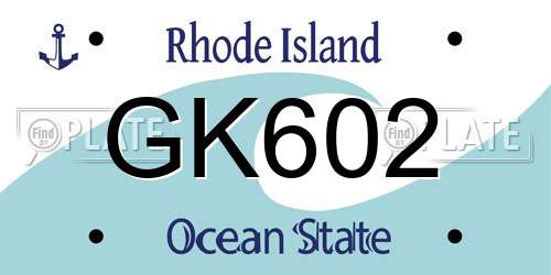 GK602 Rhode Island License Plate