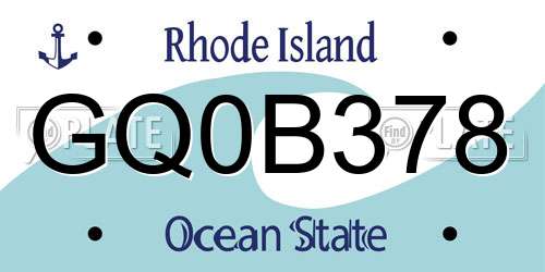 GQ0B378 Rhode Island License Plate