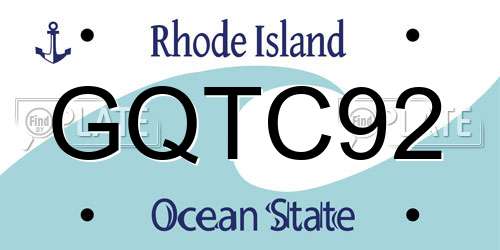 GQTC92 Rhode Island License Plate