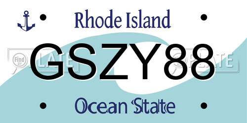 GSZY88 Rhode Island License Plate
