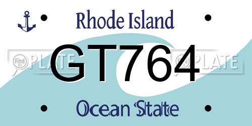 GT764 Rhode Island License Plate