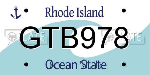 GTB978 Rhode Island License Plate
