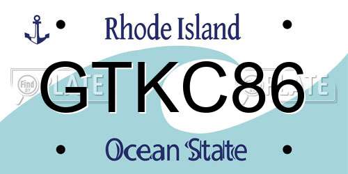GTKC86 Rhode Island License Plate