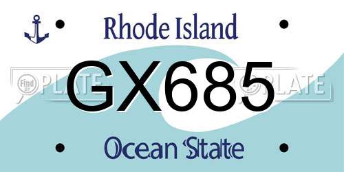 GX685 Rhode Island License Plate