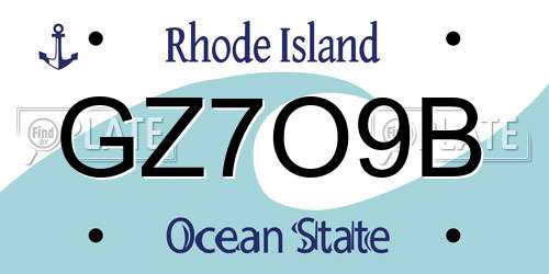 GZ7O9B Rhode Island License Plate