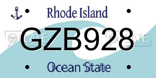 GZB928 Rhode Island License Plate