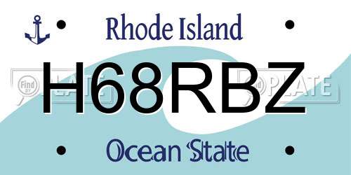 H68RBZ Rhode Island License Plate