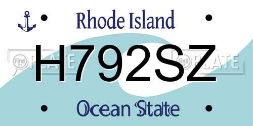 H792SZ Rhode Island License Plate