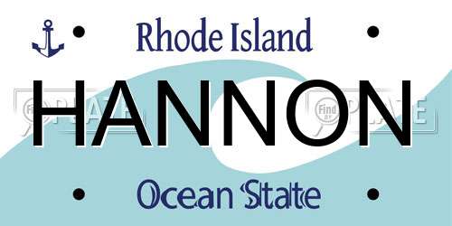 HANNON Rhode Island License Plate