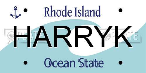 HARRYK Rhode Island License Plate