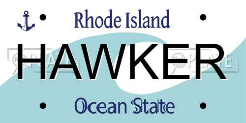 HAWKER Rhode Island License Plate